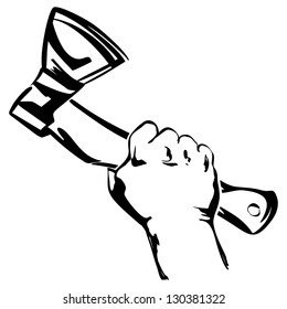  hand holding ax vector black hand draw illustration