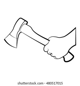hand holding axe in black & white-vector drawing