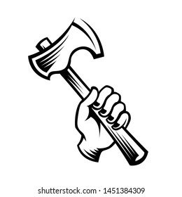hand holding axe, axe throwing vector logo template svg