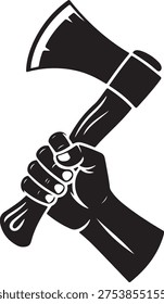 Hand holding axe weapon tool silhouette icon