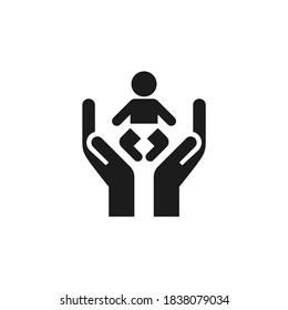 Hand holding baby icon isolated on white background. Childcare symbol modern, simple, vector, icon for website design, mobile app, ui. Vector Illustration