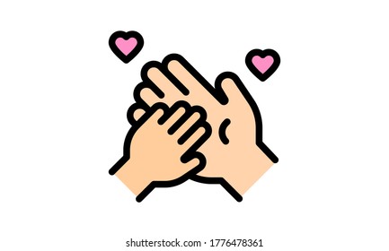 Hand holding baby hand linework vector illustration.