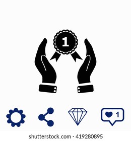 Hand holding badge icon.