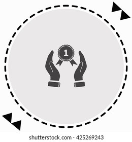 Hand holding badge icon Flat Design. Isolated Illustration.