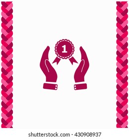 Hand holding badge icon Flat Design. Isolated Illustration.