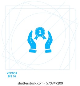 Hand holding badge  icon. Vector design.