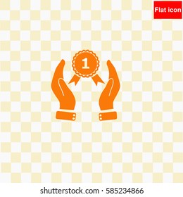 Hand holding badge  icon Vector design.