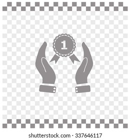 Hand holding badge vector icon.