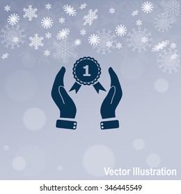 Hand holding badge vector icon.