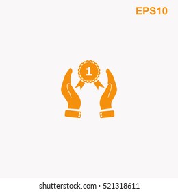 Hand holding badge vector icon