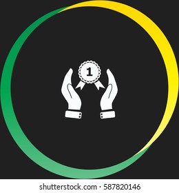 Hand holding badge vector  icon