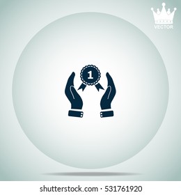 Hand holding badge  vector illustration.