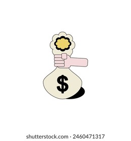 Hand holding bag with dollar symbol. Abstract idea of wealth and saving money background. Decorate profit icon for business planner.