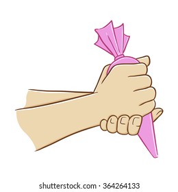 Hand Holding Bag Of Frosting Sugar For Decorating Cake, Vector Illustration