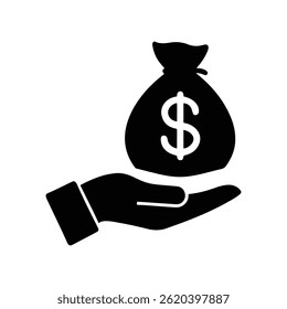 hand holding bag of money. Silhouette of money bag.