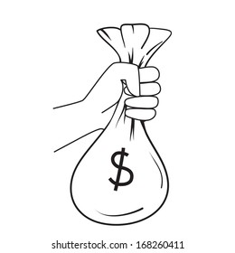 Hand holding bag of money. vector format