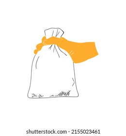 Esquema de la bolsa de retención manual e ilustración plana del vector. Estilo de línea, esbozo, símbolo, icono en un fondo aislado blanco