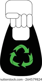 Hand holding a bag with a recycling symbol illustration vector