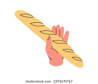 Hand holding baguette icon. Bakery pastry products silhouette. Vector illustration.