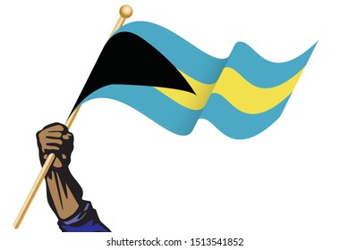 The hand holding the Bahamas flag.