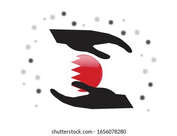 Hand holding bahrain  flag in cycle symbol, Protect bahraini people from coronavirus  or COVID-19 concept, Save bahrain, sign symbol background, vactor illustration.