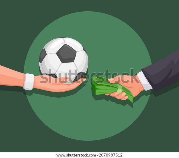 hand holding ball and\
money symbol for match fixing illegal activity in soccer sport\
illustration vector