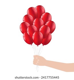 Hand Holding Balloon. Background for Party, Birthday, Celebration or Children's Day. Vector Illustration.