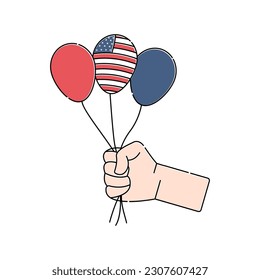 hand holding balloons for american independent day celebration