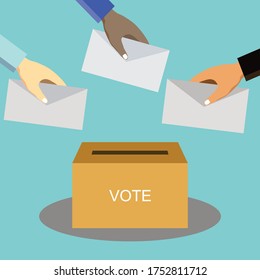 hand holding ballot paper for election vote concept. Hand putting a voting ballot in a slot of box