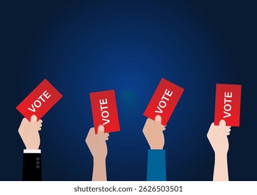 Papel de votación de mano o papel de votación. Concepto electoral. Ilustración vectorial.