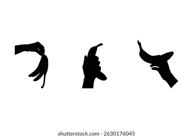 Mão Segurando Banana Casca Silhueta Ícone Vetor Design Ilustração Isolada no Fundo Branco
