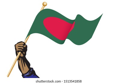 The hand holding the Bangladesh flag.