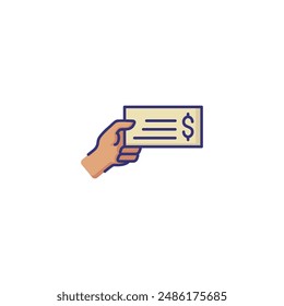 Hand holding bank bill line icon. Payment bill, cheque, invoice. Currency concept. Vector illustration can be used for topics like banking, money, finance