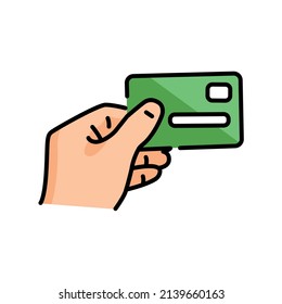 Hand Holding A Bank Card Color Line Icon. Pictogram For Web Page, Mobile App, Promo.