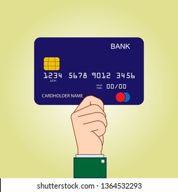 Hand holding a Bank card. Payment instrument, simple design