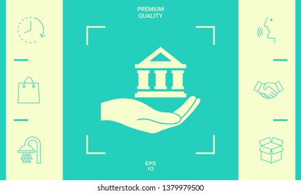 Hand holding bank. Graphic elements for your design