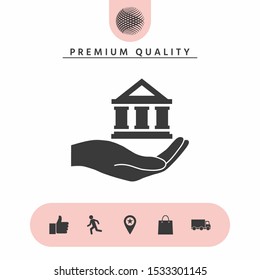 Hand holding bank. Graphic elements for your design