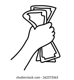 Hand holding Banknotes. Cartoon hand-drawn vector illustration