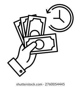 Hand holding banknotes and clock icon