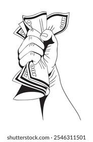una mano que sostiene billetes, Ilustración vectorial aislada