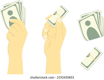 Hand holding banknotes of money in vector illustration