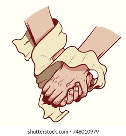 Hand holding with banner