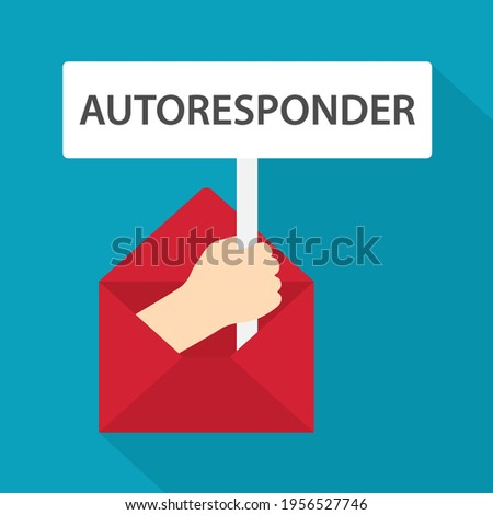 hand holding banner with autoresponder sticking out of the envelope - vector illustration