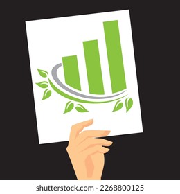 hand holding banner with business chart with leaves