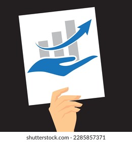 hand holding banner with business chart 