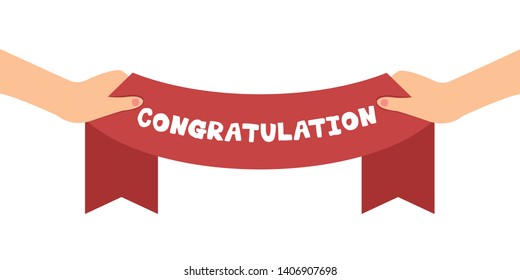 Hand holding banner of congratulation concept.