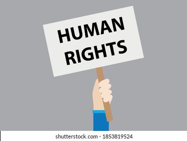 Hand holding a banner with human rights.