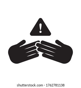 hand holding banner with pay attention please , silhouette style icon vector illustration design