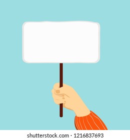Hand holding banner with place for text. Vector hand drawn illustration.