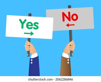 Hand holding up banner with Yes No right wrong answer business concept. Man showing billboard banner, sign.